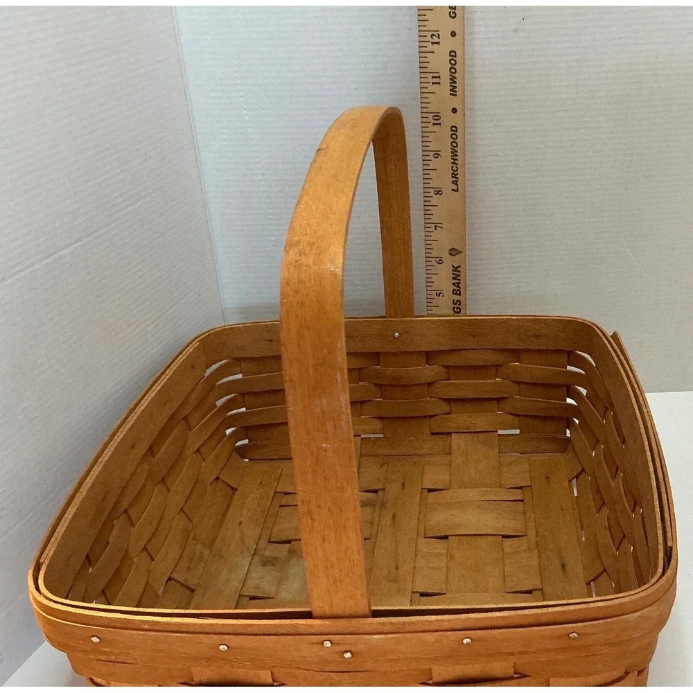 Longaberger Vintage Handwoven Square Basket Fixed Handle 10x10 Farmhouse Decor